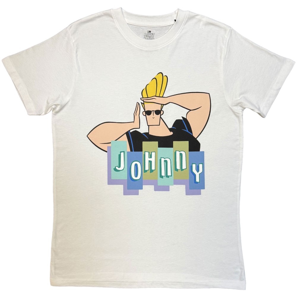 Johnny Bravo - Posing Logo Mens Tshirt - White